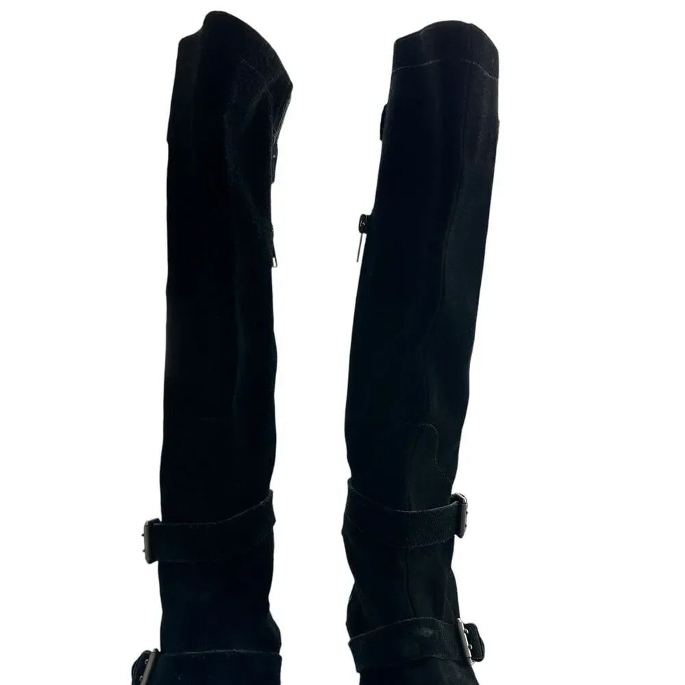 Ugg Cyndee knee high boots 9.5 Black Leather Buckle Sheepskin Shearling